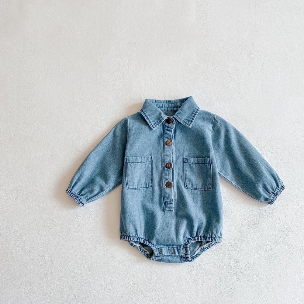 NEW Long Sleeve Baby Denim Romper with Collar